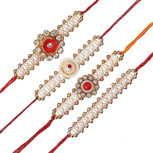 Image of eCraftIndia Rudraksha Rakhi with Roli Chawal Pack