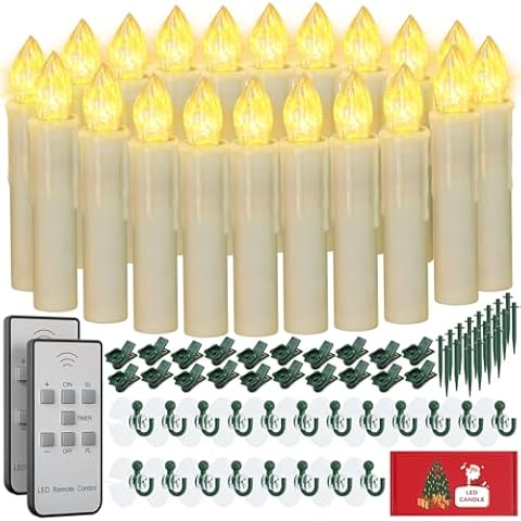 PChero Window Candles Battery Operated with Timer Remote, 20 Pcs Christmas Flameless Candles, Waterproof Flickering Taper Candles for Window, Christmas Tree, Halloween Decor Cover