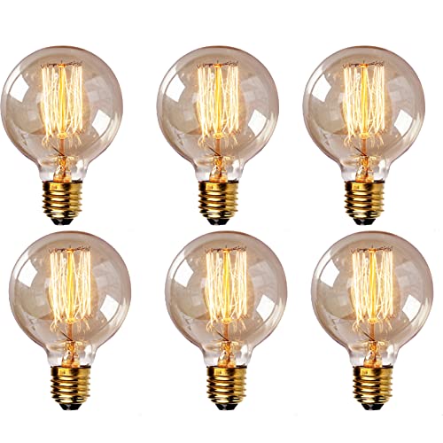 Mdrcg LED Sphérique Lampe Edison, Lumière Jaune E27 220V 40W Vintage Ampoule, pour Taverne Décorative 6 Pack,Yellow Light,4W Cover