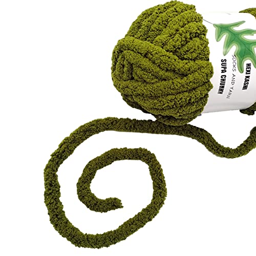 Ddl&Hexi 2 Park Super Chenille Chunky Yarn,Blanket Making Kit,Jumbo Knitting Yarn 2X8Oz 226G Per Bag (Olive Green) #TOP1