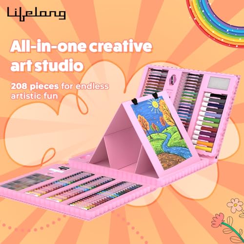 Image of Lifelong Kids Art Set - 208 Pieces | Colour Set Kit & Drawing Kit for Kids with Crayons, Markers & Pencils | Art Set, Colouring & Drawing, Art Studio Box, Drawing Kit | Creative Gift for Children