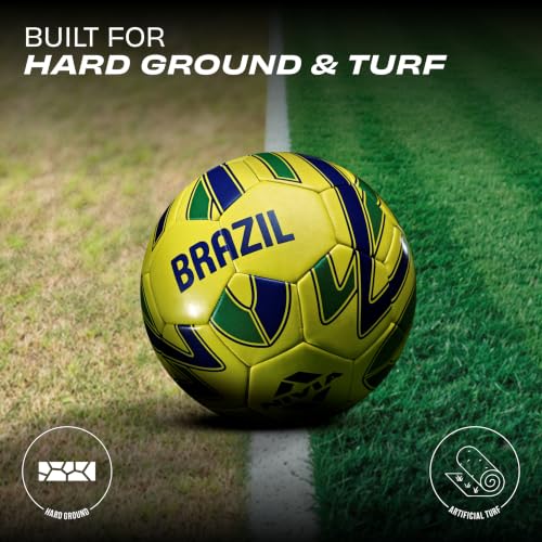 Image of Nivia Kross World Football (Brazil) Training Ball, 32 Panels, Durable Rubber Hand-Stitched, Latex Bladder, As Per AIFF Standards, to Play On Both Natural and Artificial Grass (Size - 5, Yellow /Green)