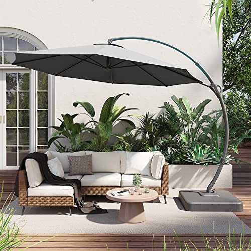 LAUSAINT HOME Outdoor Patio Umbrella with Base included, 12 FT Deluxe Curvy Cantilever Umbrella Heavy Duty Offset Hanging Umbrella with 360° Rotation for Market, Pool, Garden, Backyard, Deck (Grey)