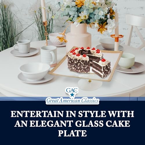 Square Cake Stand – 13-Inch Tempered Glass Cake Holder with Gold Trim, Chip-Resistant, Durable & Dishwasher Safe, Dessert Stand for Parties, 6-Inch High - Image 7