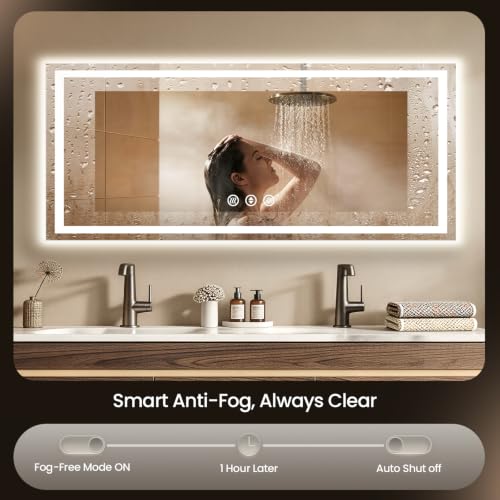 Image of 72x32 LED Bathroom Mirror with Anti-Fog, Backlit & Front Lit, Memory | Stepless Dimmable 3 Color CRI 95+ Shatterproof Tempered Glass ETL Listed for Safety Lighted Bathroom Vanity Mirror for Wall
