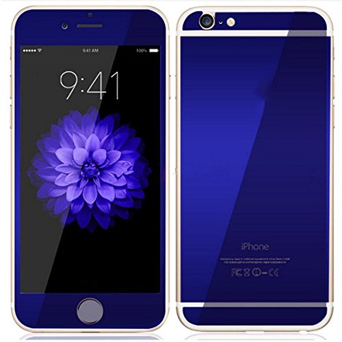 Mcoolbo Electroplating Mirror Effect Screen Tempered Glass Screen Protector Whole Body Protection Anti Scratches [Front and Back] for iPhone 6 Plus & iPhone 6S Plus 5.5inch (Blue)