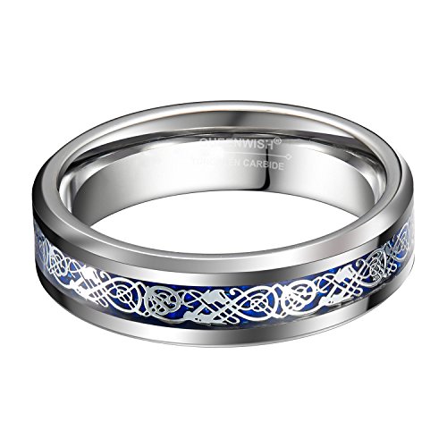 6mm Unique Silver Tungsten Celtic Wedding Bands for Women with Blue Carbon Fiber Engagement Couples Ring Comfort Fit3