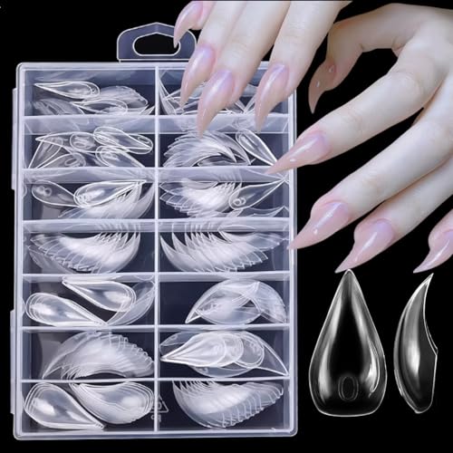 140 Pcs Short Cat Claw Nail Tips Natural Curved Stiletto Nail Dual Forms for Extension 3D Eagle Hawk Curve Sculptural Acrylic Nails Reusable Full Cover Molds Halloween Nail Accessories 14Size