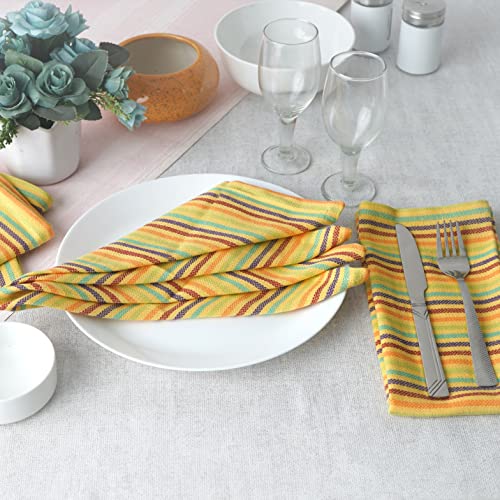 Image of FINGERCRAFT Table Napkins 100% Cotton Yarn Dyed Thick Fabric Cloth Napkins High GSM Napkins 20in x 20in Washable and Reusable for Kitchen Hotels Wedding (Yellow Multi Stripe, Set of 6)