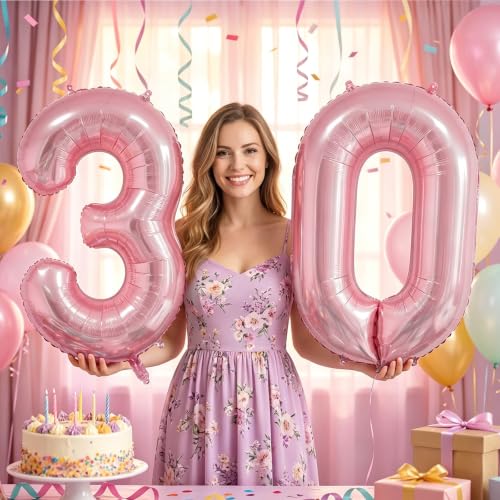 Image of Number Balloons Pink Party Balloon - Giant Number 30 Balloon, 40 Inch Large Balloon, Birthday Decorations for Women, Birthday Balloon for Anniversary Baby Shower Princess Party Decorations