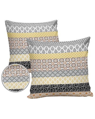 Outdoor Pillows Waterproof Pillow Covers Set of 2 Boho Black Yellow Grey Polyester Throw Pillow Covers Garden Cushion Case for Patio Funiture Sofa Decoration 16x16inch Bohemia Geometric Retro Stripes