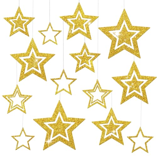 BETESSIN Sterne zum Aufhängen Gold Glitzer - 14 Stück...