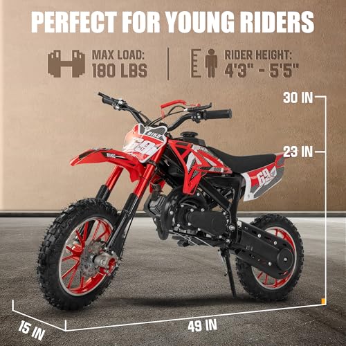 49cc Kids Dirt Bike Gas Powered 2-Stroke Engine - High-Speed Off-Road Mini Dirt Bike for Youth Riders with Heavy-Duty Suspension & Brakes (Max 30MPH), with Armor
