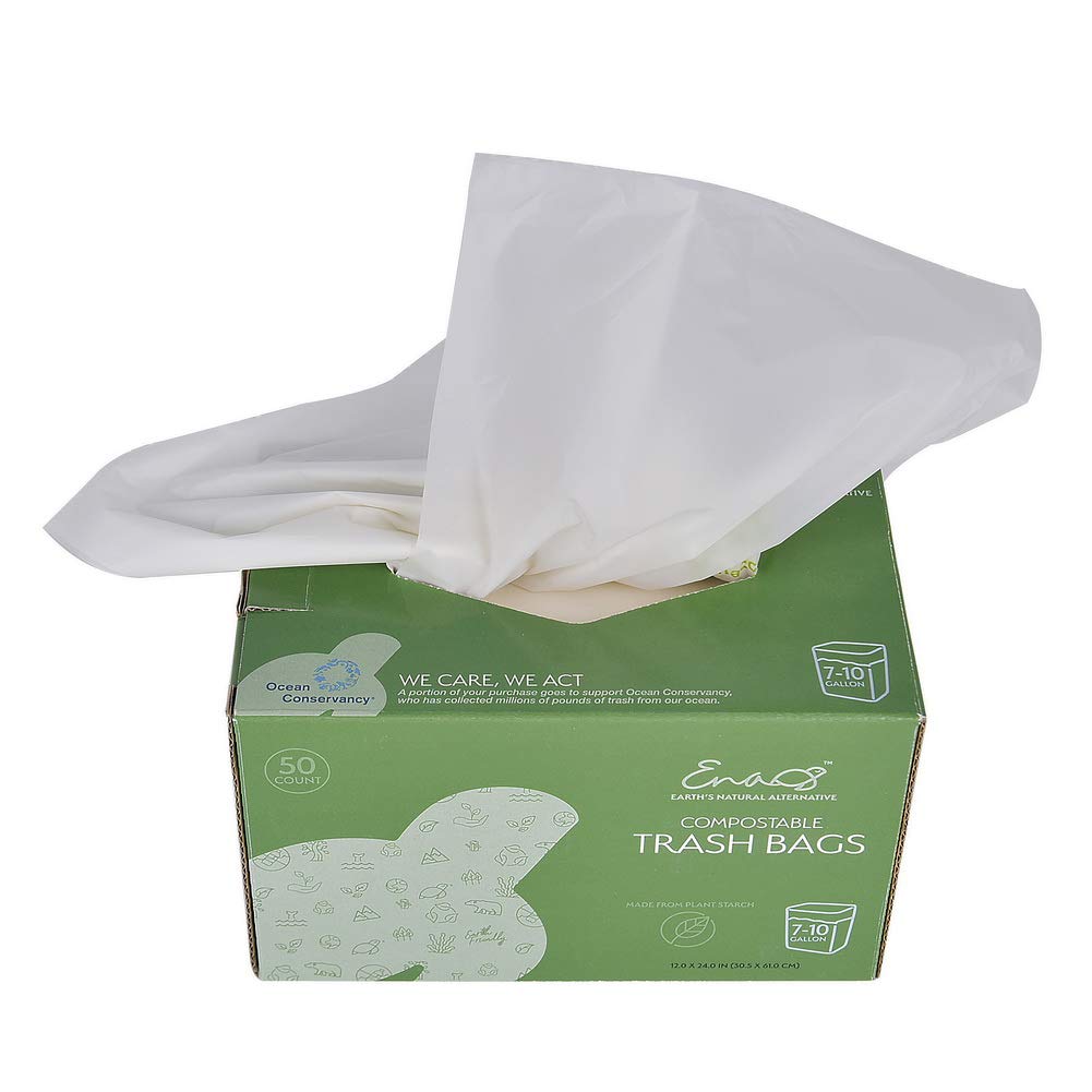 100% Compostable Small Trash Bags [7-10 Gallon 50 Pack] Eco-Friendly Garbage Bags For Kitchen & Bathroom, Heavy-Duty, BPI Certified, Biodegradable by Earth's Natural Alternative