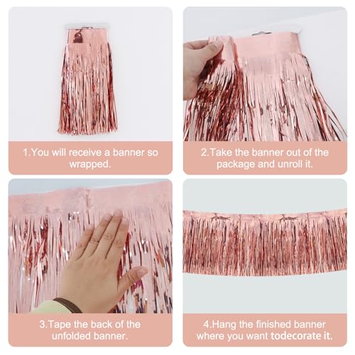 Image of BEISHIDA 3 Packs Metallic Foil Fringe Garland Laser Rose Gold Wall Hanging Tinsel Fringe Banners for Car Floats Birthday Baby Bridal Shower Wedding Graduation Holiday Party Decoration(30 Feet)