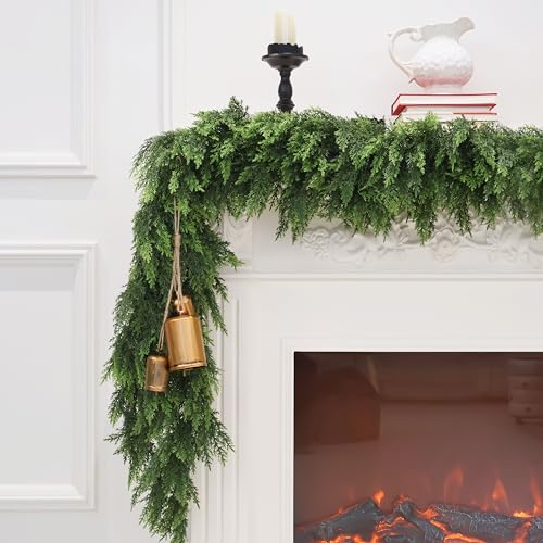 Christmas Cedar Garland Artificial Realistic Green Faux Real Touch Winter Pine Garland for Mantle Fireplace Wall Table Indoor Outdoor Decoraiton 6FT