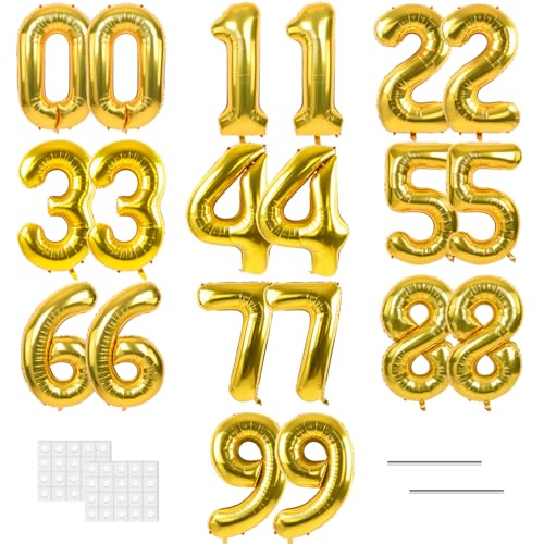 Image of TONIFUL 20 Pcs Number Balloon 2 Set 16 Inch Gold 0-9 Numbers Balloons | Small Custom Digital Mylar Foil Ballons for Birthday Baby Shower Graduation Anniversary 2027 New Year Eve Party Decorations