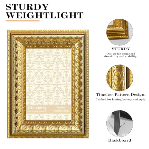 Image of VIOLABBEY 4x6 Picture Frame Gold, Vintage Photo Frame | Small Antique Ornate Frame, Wall or Tabletop Display, Classic Design for Home Office Decor, Fits 4x6 Pictures