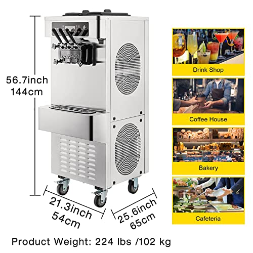 20-28 L/H Kommerzielle Weiche Eismaschine, 2+1 Aromen Soft Serve Ice Cream Machine Mit Zwei 6-L-Hoppern, 2200W… – Bild 8