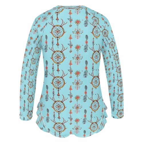 Antler-Shaped Dreamcatcher Girls Long Sleeve Swimsuits One Piece Zipper Bathing Suit UPF 50+ Rashguard Swimwear3