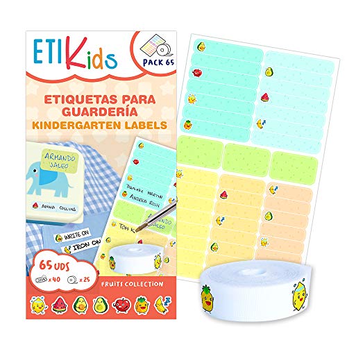 ETIKIDS PACK FUNNY: 40 Etiquetas Adhesivas + 25 Etiquetas de Tela Termoadhesivas (Frutas) Cover