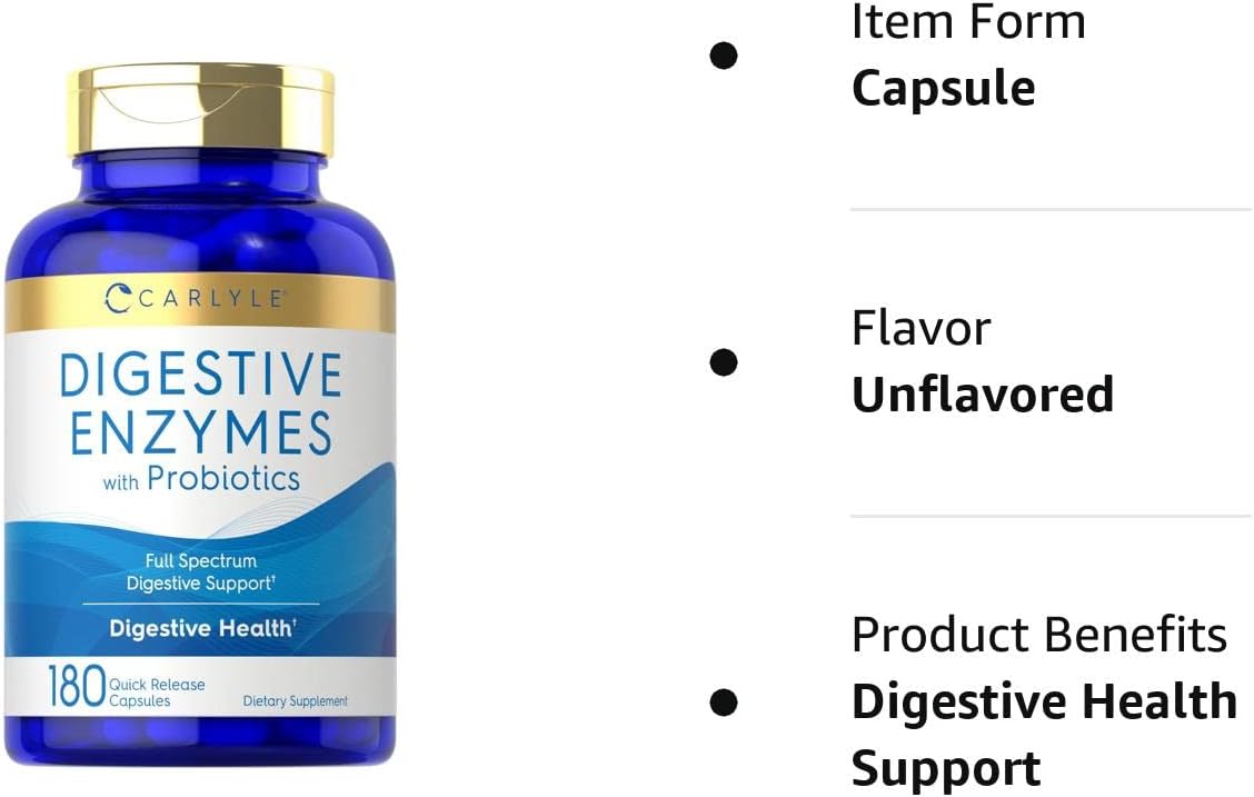 Carlyle Digestive Enzymes with 14 Probiotic Strains | 180 Capsules | Non-GMO and Gluten Free Supplement : Health & Household