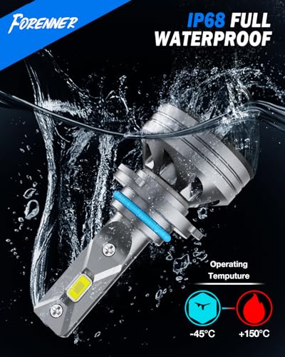 Image of FORENNER 9005 /HB3 9006 /HB4 Light Bulbs Combo 150000LM Brighter White 6500K 1:1 Size Design IP68 Waterproof, 9005 9006 Fog Bulbs with cooling fan 75K+ Extended Longevity Light Kit, 4-Pack