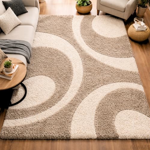 Image of 3D Shaggy Polyester Carpet Rug Runner Area Mats for Bedroom /Living Area /Home with Anti Slip Backing Soft /Fluffy Hight Pile - (Moon Beige, 5x7 feet)