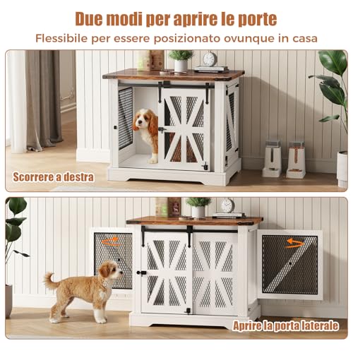 Hundekäfig, 73 cm Hundebox, Dreitüriger Hundekäfig für zu Hause, Schiebetür, Modernes Holz-Hundehäuschen, Kleine Hunde und Welpen, Verstärktes Design, 73x51x60 cm, Weiß