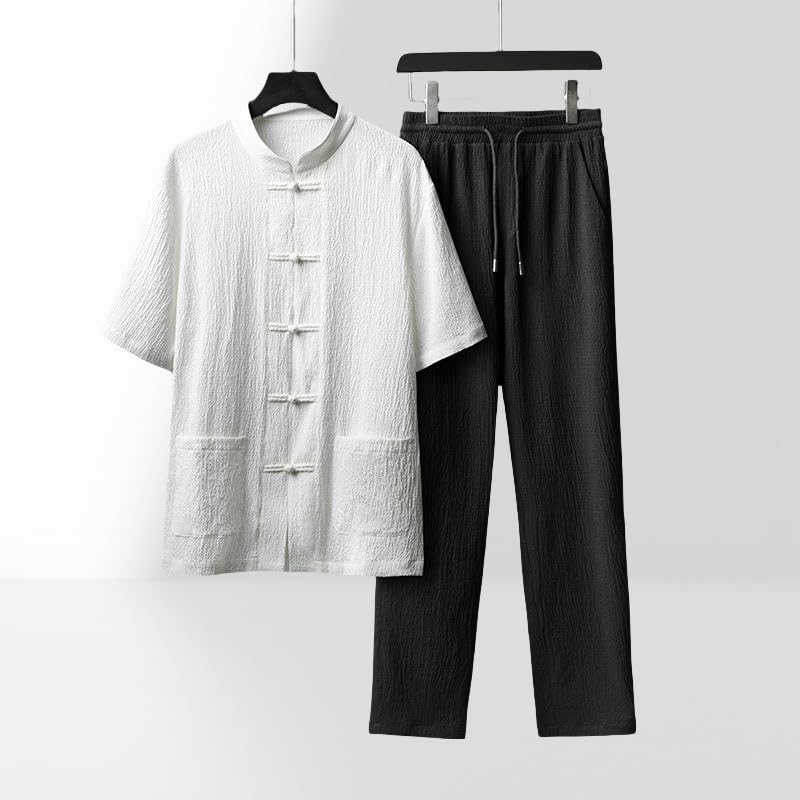 Ensemble plissé homme d'été léger respirant style chinois