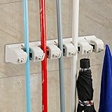 Mop and Broom Holder, Hometek Broom Organizer, Garage Storage Systems Broom Organizer With 5 Position 6 Hooks Garage Storage Holds Up To 11 Tools