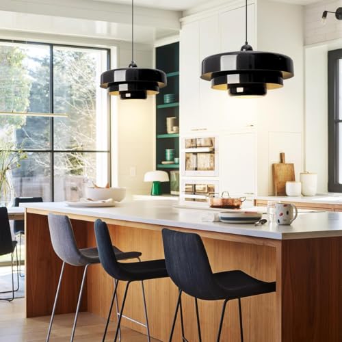Image of 2-Pack Black Pendant Lights, Adjustable Industrial Farmhouse Hanging Lamps for Kitchen Island Over Sink, Dining Room, Hallway, Entryway Ceiling Light Fixtures