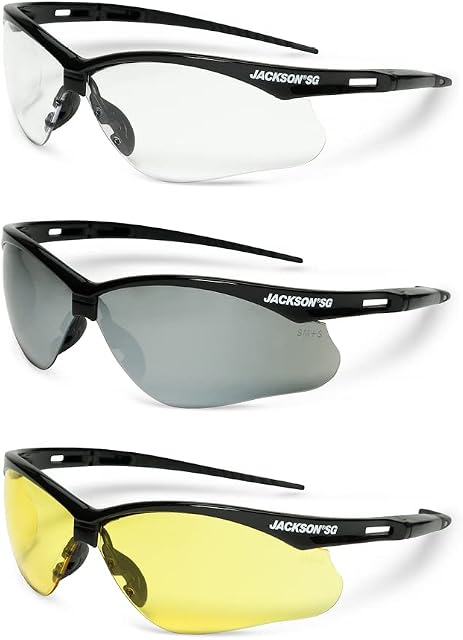 Jackson Safety SG Safety Glasses - Eye Protection for Men & Women - Anti-Scratch Lens with Black Frame - ANSI Z87.1 - Pack of 3 (Multiple Styles)
