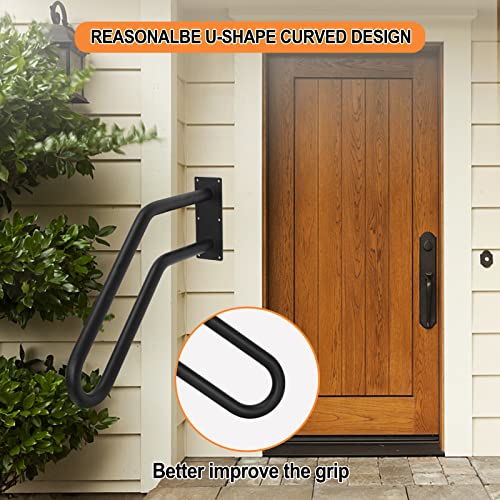 Sidasu 1Pcs U-Shaped Wall Mount Handrail Iron Outdoor Grab Bar Black Hand Railings For 1 To 3 Steps Stairs(Dia 1" Iron Pipe,17.71''Length,16.53''Height) #TOP3