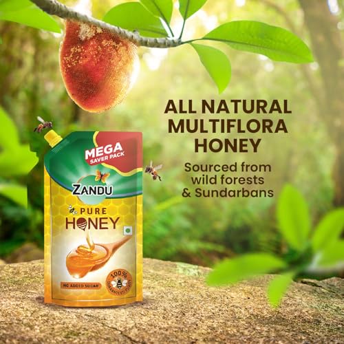 Image of Zandu Pure Honey 750gm Pouch Pack- Unbreakable, Easy to Pour, Travel Friendly,Guaranteed Purity, No Added Sugar, German Lab tested for Adulteration, 500+ Quality Tests