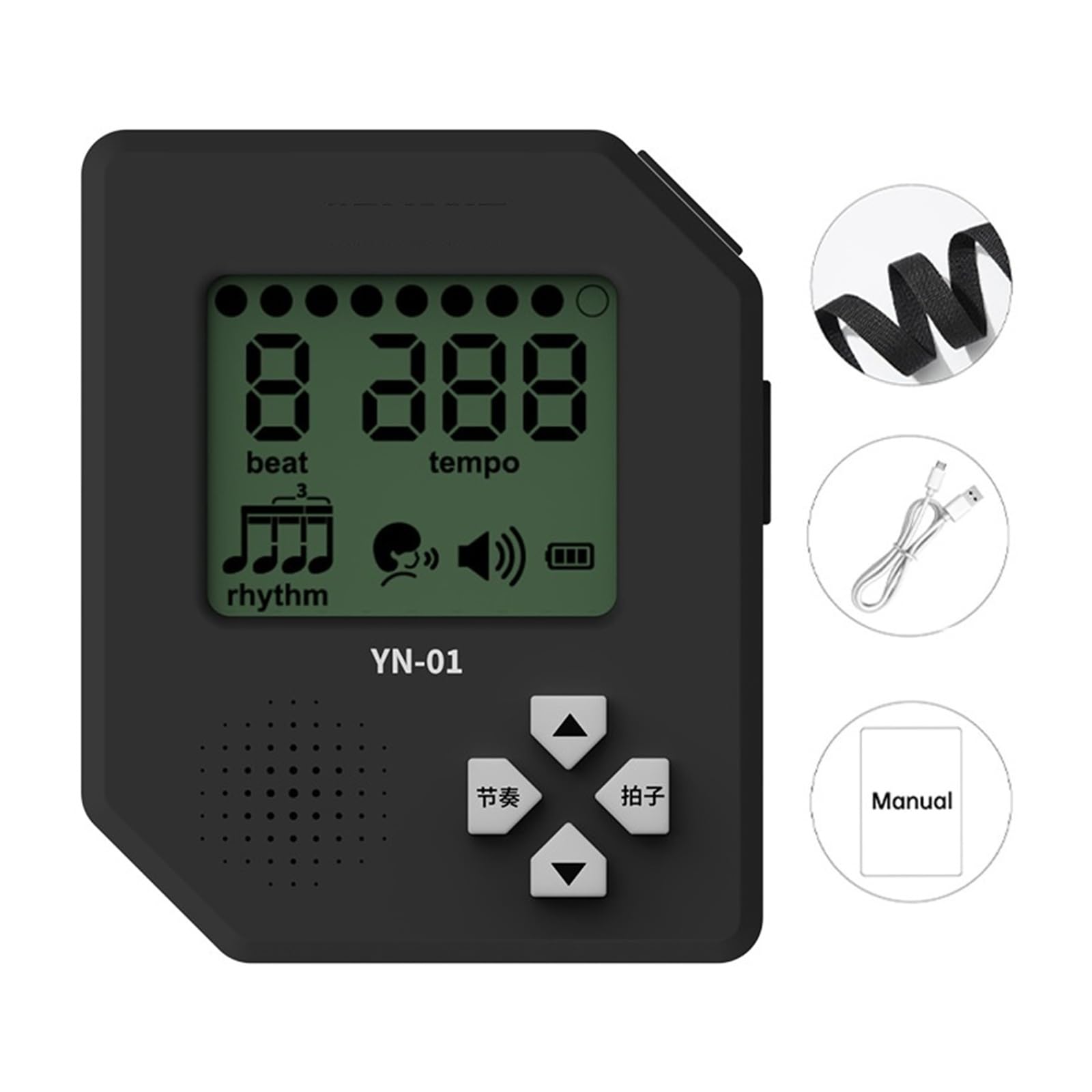 Cyfrowy metronom Clip-on LCD głos liczenie głośności regulowany akumulator przenośny metronom do gitary fortepian flet skrzypce (czarny)
