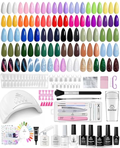 Image of Beetles 85 Pcs Gel Nail Kit with U V Light -35 Colors Nails Kit for Beginners with Everything Included Nails Tips &Base Matte Glossy Top Coat and Cat Eye Nail Effect Soak Off Gifts for Women Girls