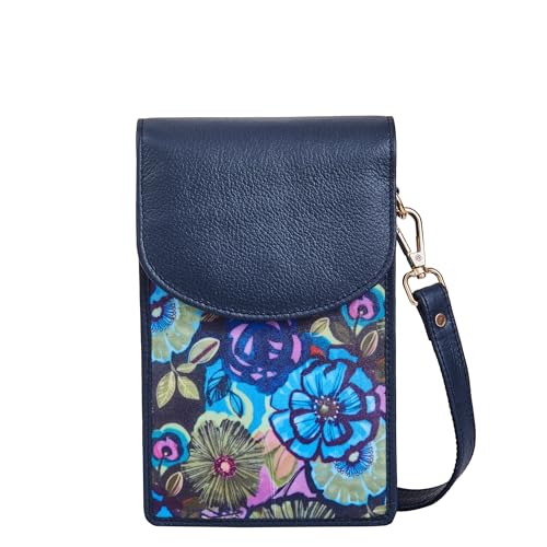 Ladies Cell Phone Crossbody Wallet with Leather Detailing