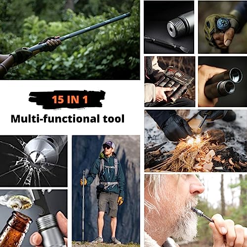 Hiking Tactical Stick Walking Staff - Outdoor Multitool Gear Trekking Pole Collapsible Retractable Premium 15 in 1 | 8 Tubes - Image 4