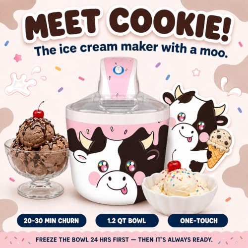 Image of Cow Electric Ice Cream Maker Machine for Kids - Countertop Soft Serve | A fun kids ice cream maker machine for homemade soft serve, sorbet, gelato & frozen yogurt. 1.2 qt small easy to use & clean
