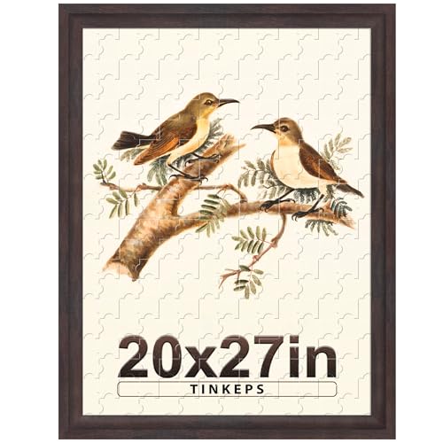 Image of 20x27 Picture Frame Walnut Brown with Black Back Board Curved Extra Wide Edges, Wooden Vintage Style Puzzle Frame 20x27 for Wall Decor.