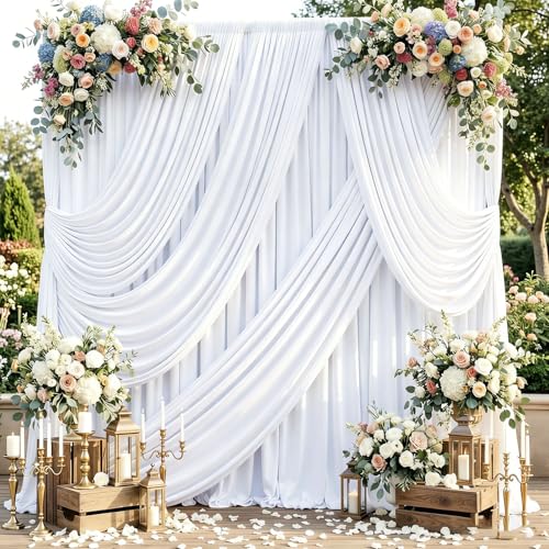 20ftx10ft White Backdrop Curtains for Weddings Parties Wrinkle Free 4 Panels Silky Polyester Photo Backdrop Drapes Back Drop Cloth Drapery for Birthday MothersDay Photography Background