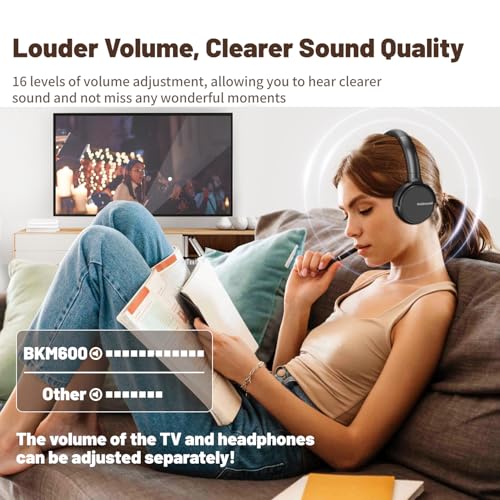 Wireless Headphones for TV Watching -BKM600 Wireless TV Headphones with Bluetooth USB Transmitter(Optical, AUX, RCA and USB Output), Plug and Play, Enhanced Volume, Gift for the Seniors/Parents, Black Wireless Headphones for TV Watching -BKM600 Wireless TV Headphones with Bluetooth USB Transmitter(Optical, AUX, RCA and USB Output), Plug and Play, Enhanced Volume, Gift for the Seniors/Parents, Black
