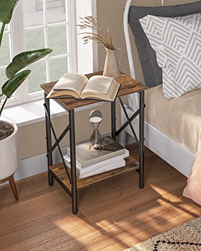 Alloswell Small Side Table, End Table With Storage Shelf, 14.6 X 10.6 X 19.9 Inches, Nightstand X-Shaped Design, Bedside Table, Steel Frame, Living Room, Bedroom, Easy Assembly, Rustic Brown Ethr2801 #TOP3