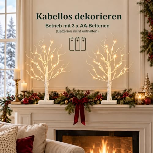 DELICHTER 4er Set Lichterbaum mit 24 Warmweißen LEDs Birken Bäumchen mit Timer-Funktion Dekozweige Batteriebetrieb Weihnachtsdeko für… – Ansicht 3
