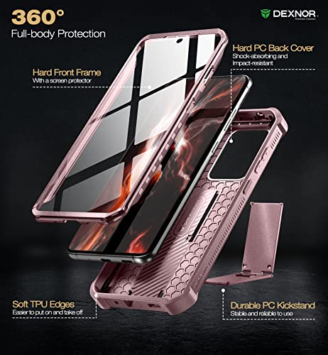 Image of Dexnor Full Body Case for Samsung Galaxy S20 Ultra /6.9 inches,[Built in Screen Protector and Kickstand] Heavy Duty Military Grade Protection Shockproof Protective Cover for Galaxy S20 Ultra,Peony Pink