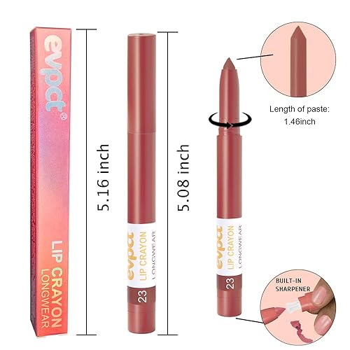 Miniatura 124 de evpct Juego de 3 lápices y lápices labiales mate de color rosa natural claro, lápiz y lápiz labial, juego de lápiz labial y delineador de labios a