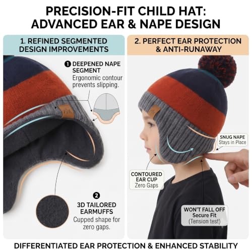 Image of LMLALML Boys Winter Hat Earflap Knitted Beanie for Kids Warm Fleece Lined Thicken Hat for Baby