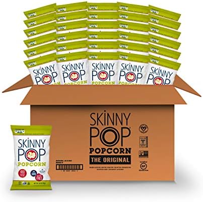 SkinnyPop Original Popcorn, Individual Snack Size Bags, Skinny Pop, Healthy Popcorn Snacks, Gluten Free, 0.65 Ounce (Pack of 30)