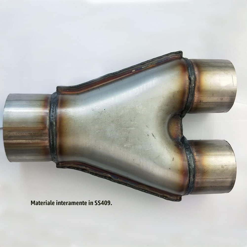 RCCT Ingresso 76 mm tubo di scarico Y doppia uscita 63 mm – Tubo di scarico universale Y pezzo connettore di saldatura, acciaio inox 409 Exhaust Y Pipe